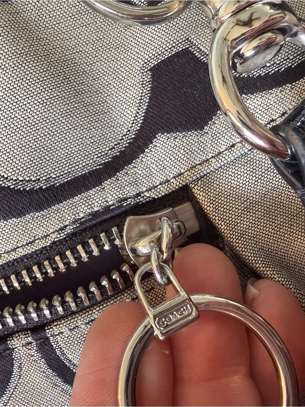 Coach Poppy Signature “C” Crossbody Bag with Black/Gray/Metallic Silver Details